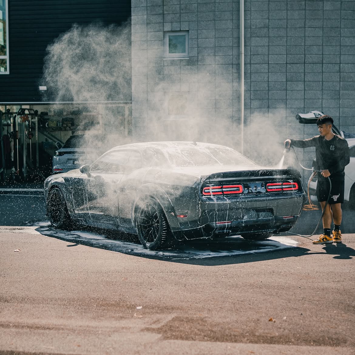 Dodge Challenger Hellcat — snow foam wash